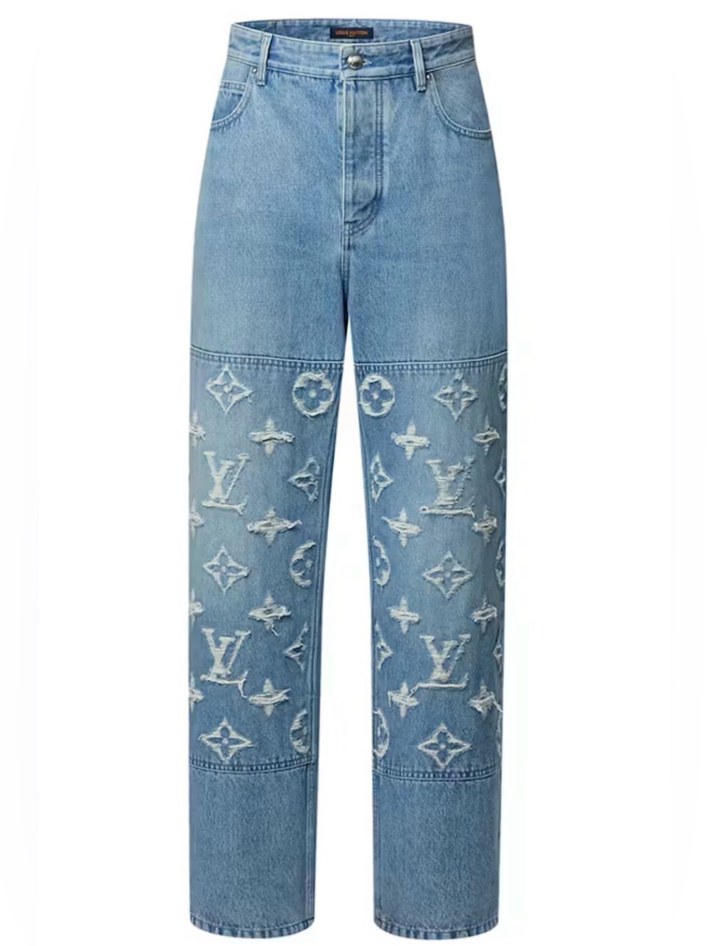 Louis Vuitton Navy Label with Gold Embroidered Logo on Cream Fabric